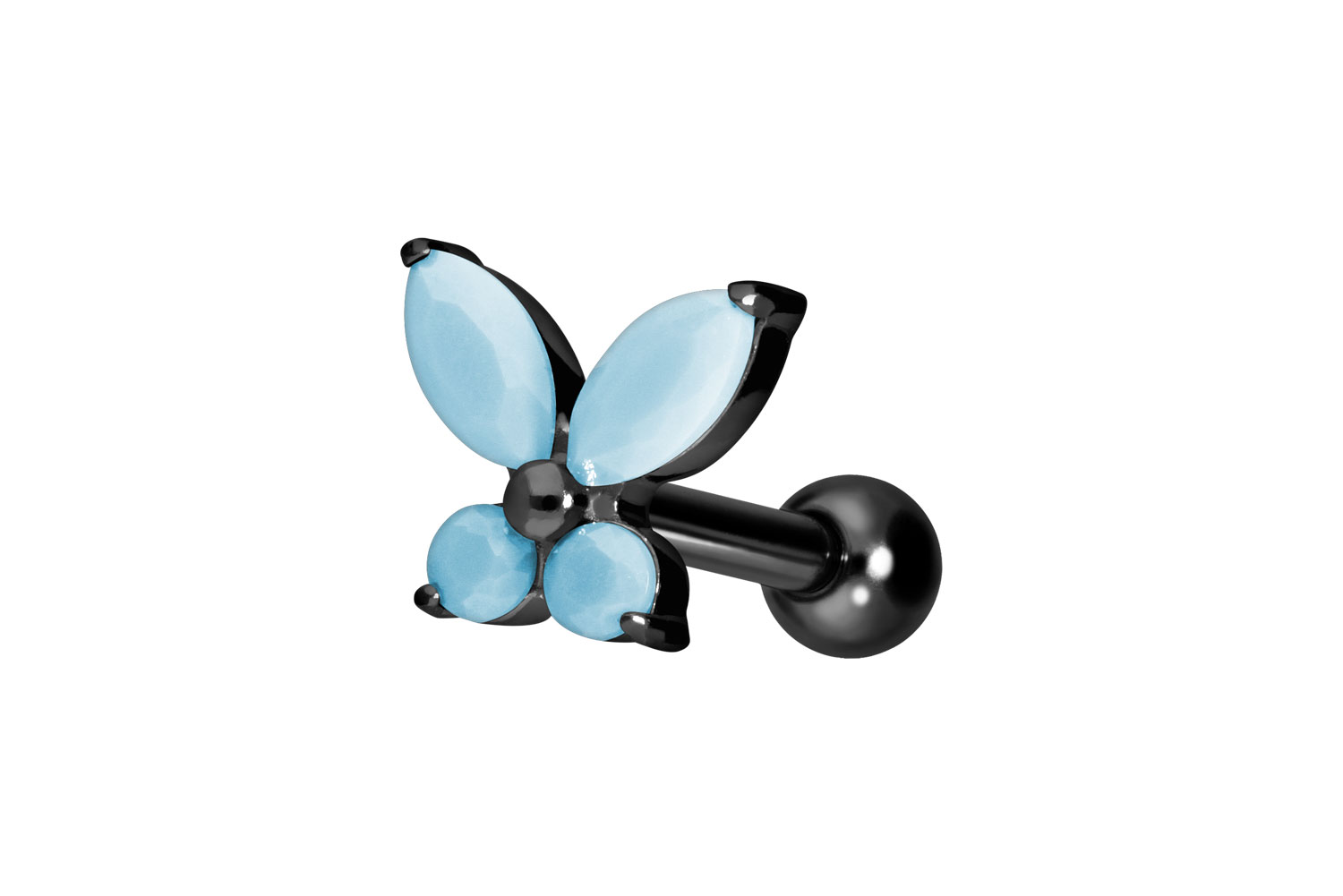 Titan Ohrpiercing mit Innengewinde SCHMETTERLING + SYNTHETISCHE TÜRKISE